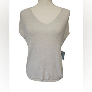 CeCe White with Silver Glimmer V-Neck Top Women's Size Medium NWT